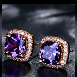 AFRICAN AMETHYST SQUARE CUT / WHITE TOPAZ ROSE GOLD/SILVER OFFERS WELCOME